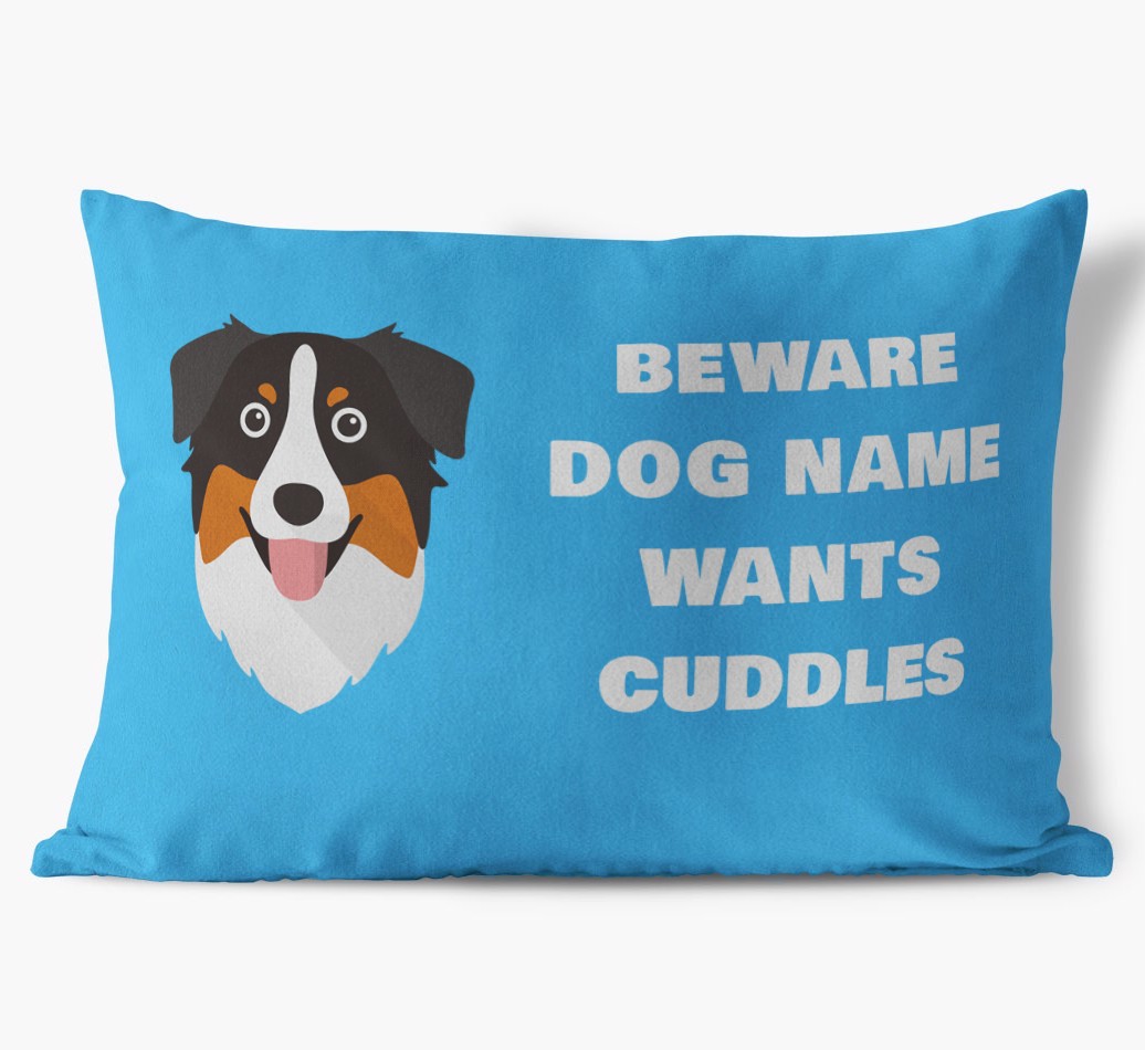 Beware of Cuddles: Personalized {breedFullName} Soft Touch Pillow