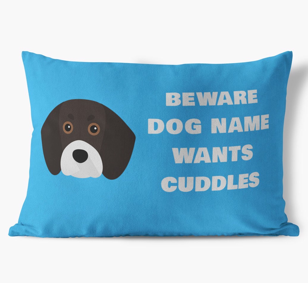 Beware of Cuddles: Personalized {breedFullName} Soft Touch Pillow