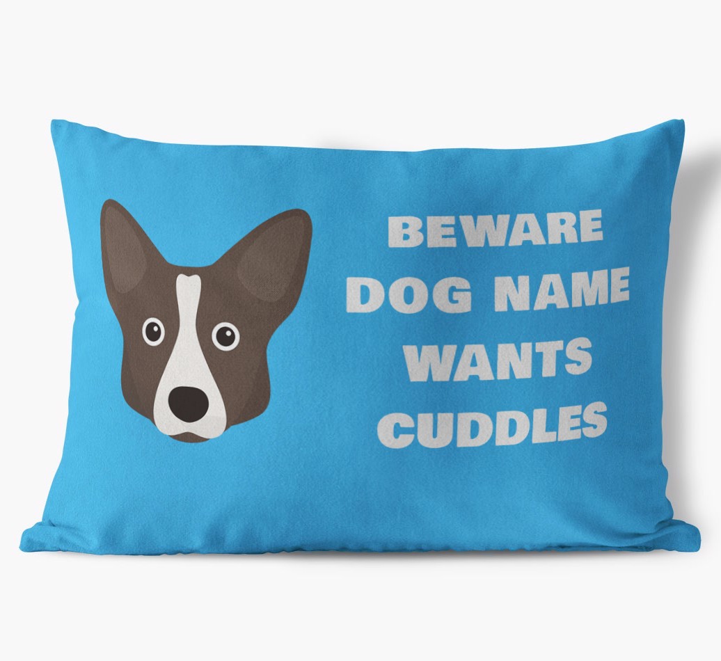 Beware of Cuddles: Personalized {breedFullName} Soft Touch Pillow