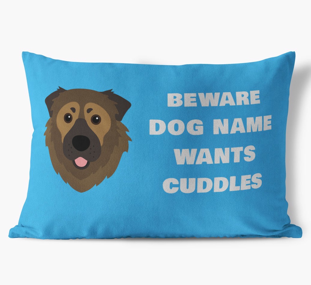 Beware of Cuddles: Personalized {breedFullName} Soft Touch Pillow
