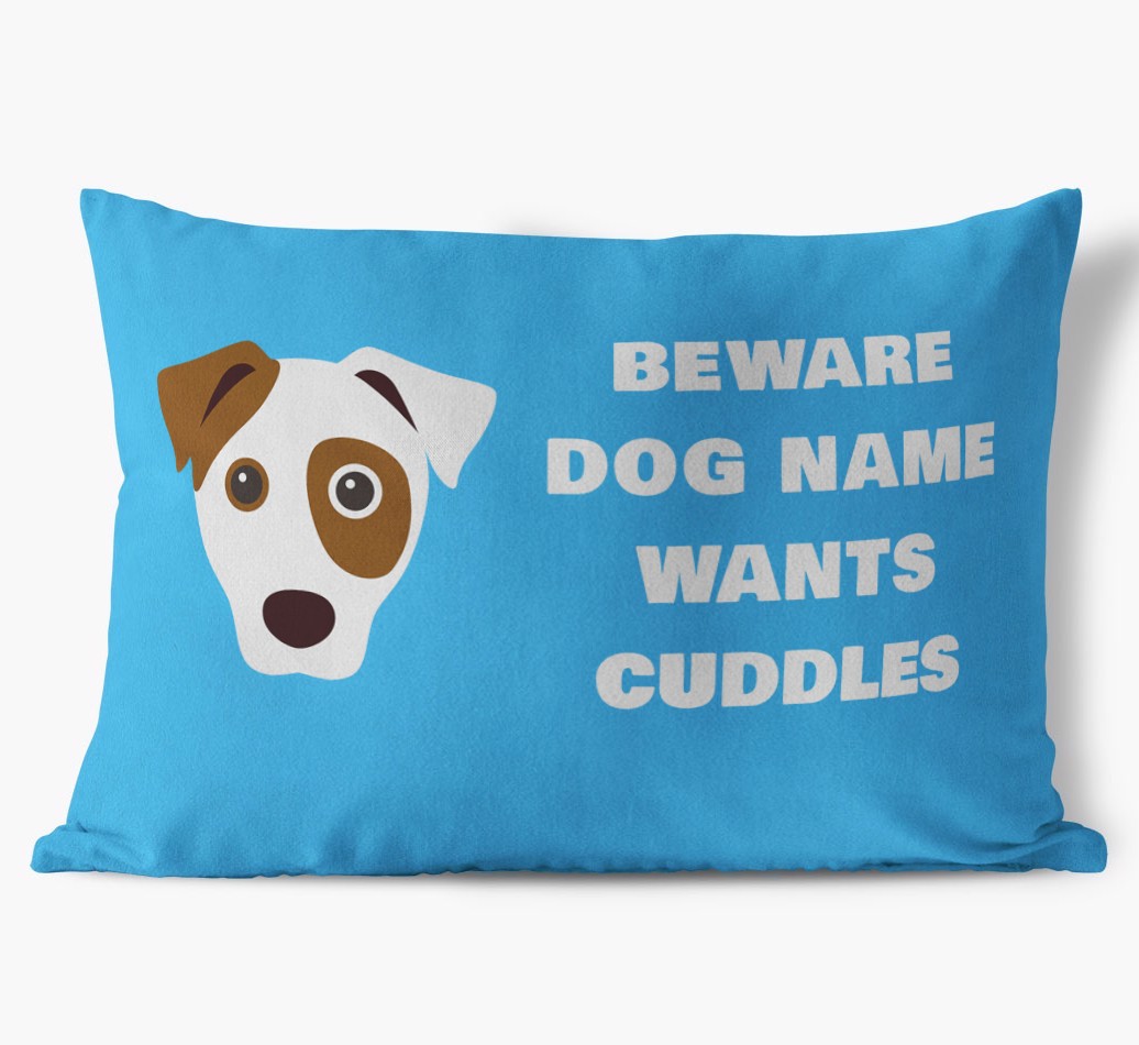 Beware of Cuddles: Personalized {breedFullName} Soft Touch Pillow