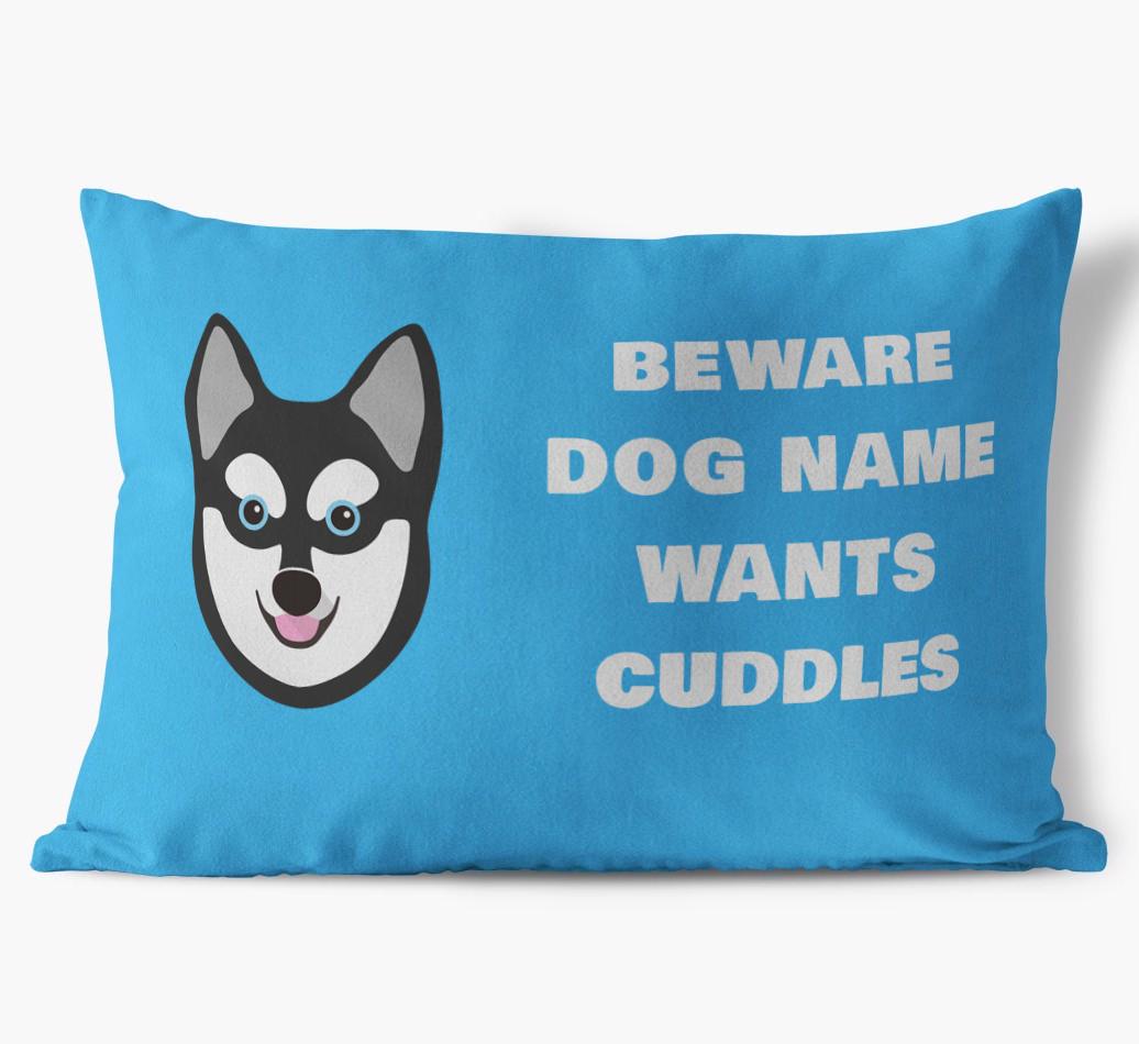 Beware of Cuddles: Personalized {breedFullName} Soft Touch Pillow