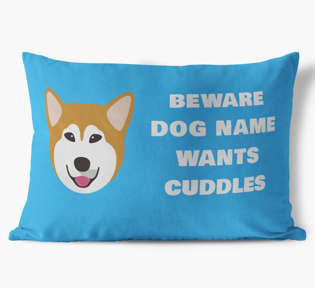 Beware of Cuddles: Personalized {breedFullName} Soft Touch Pillow