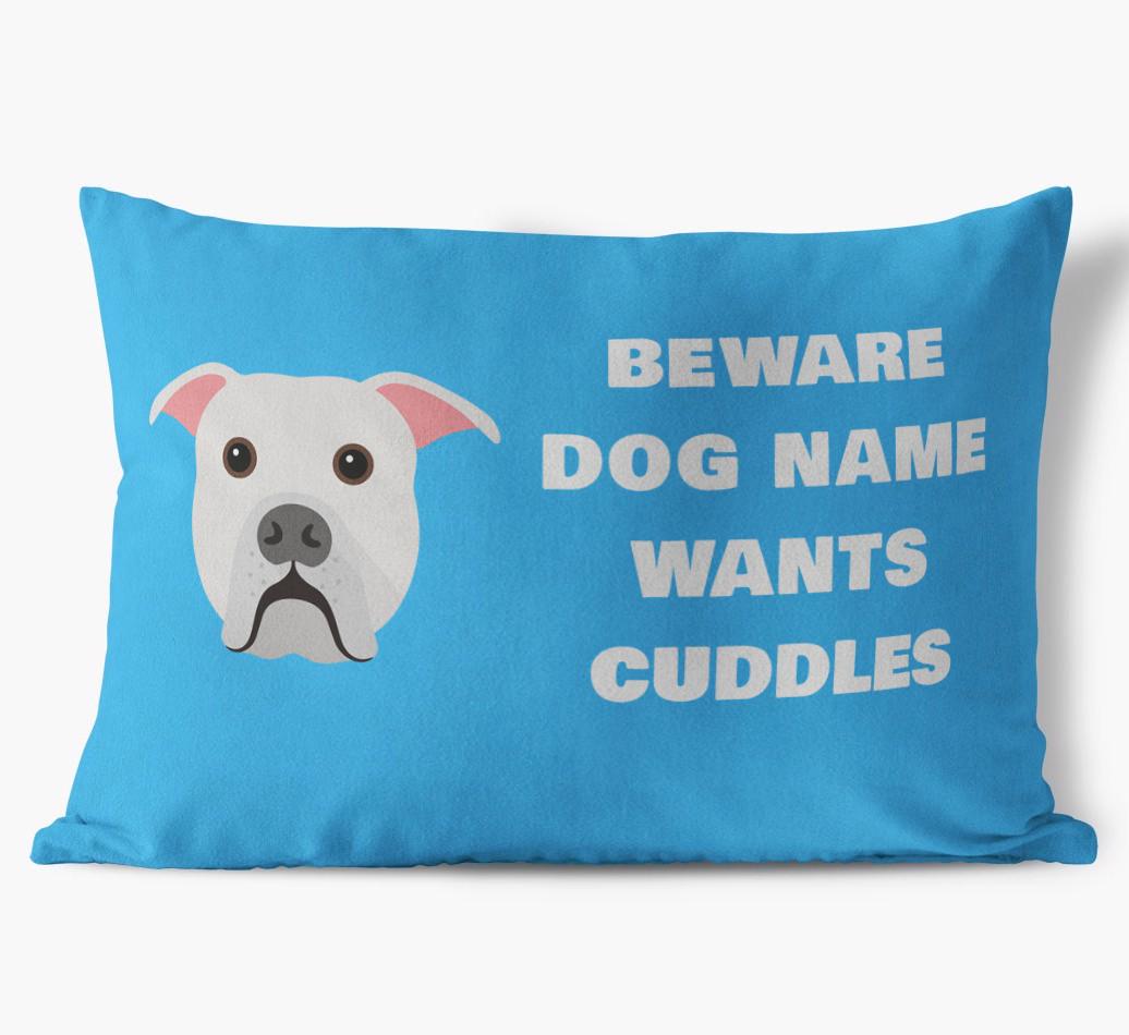 Beware of Cuddles: Personalized {breedFullName} Soft Touch Pillow