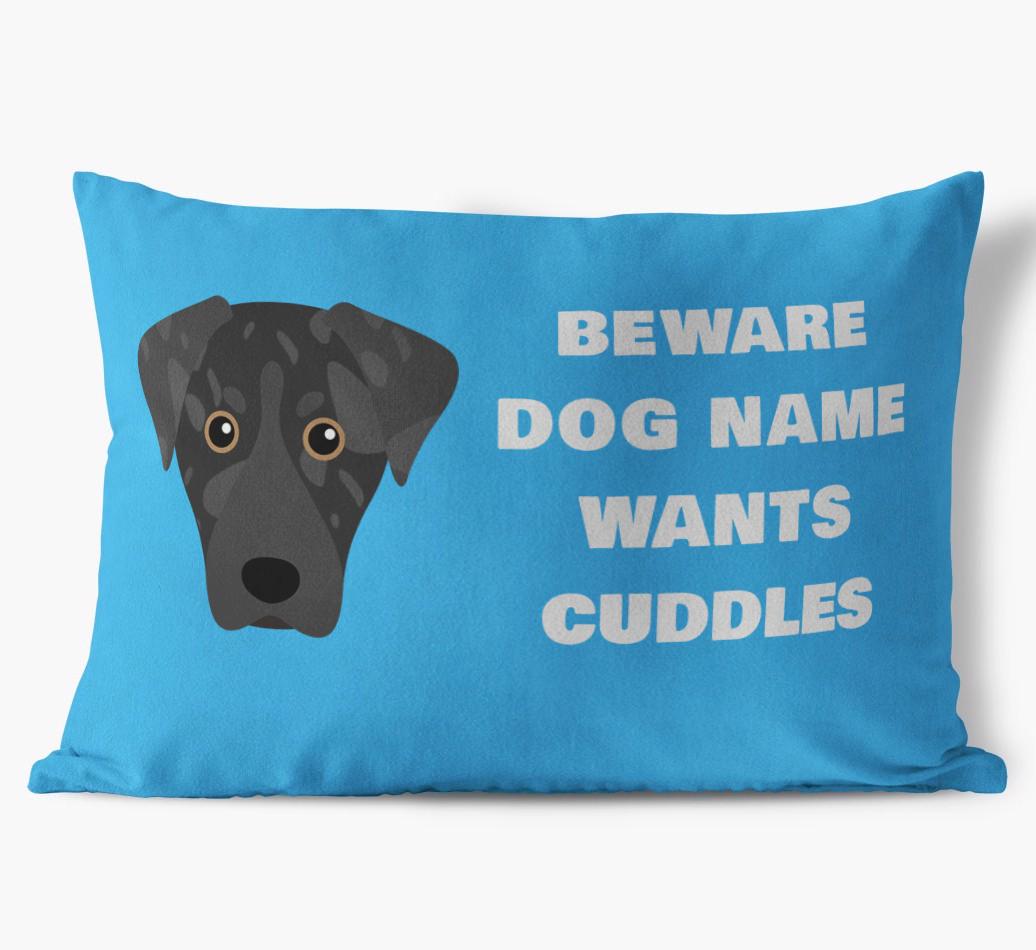 Beware of Cuddles: Personalized {breedFullName} Soft Touch Pillow