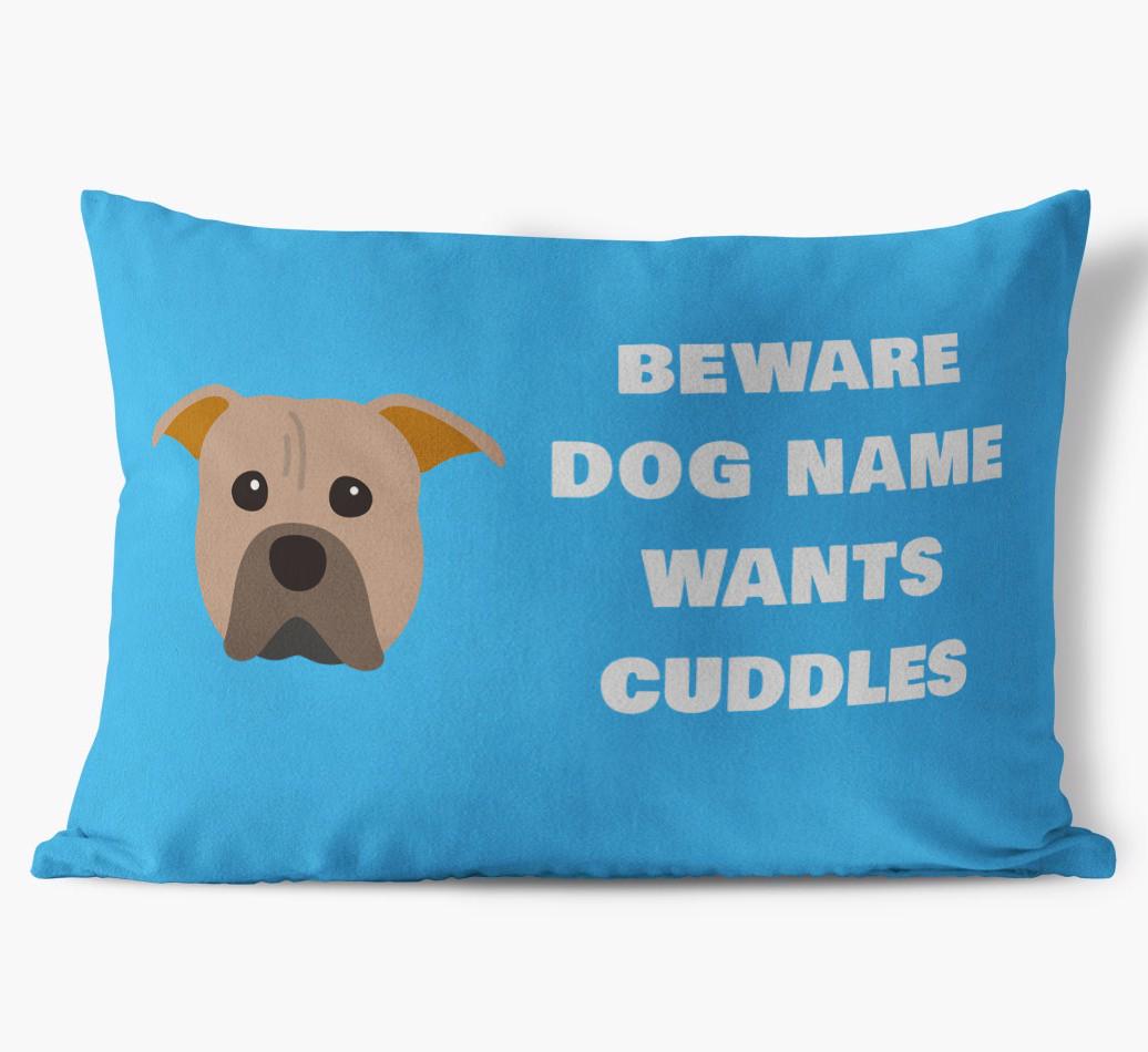 Beware of Cuddles: Personalized {breedFullName} Soft Touch Pillow