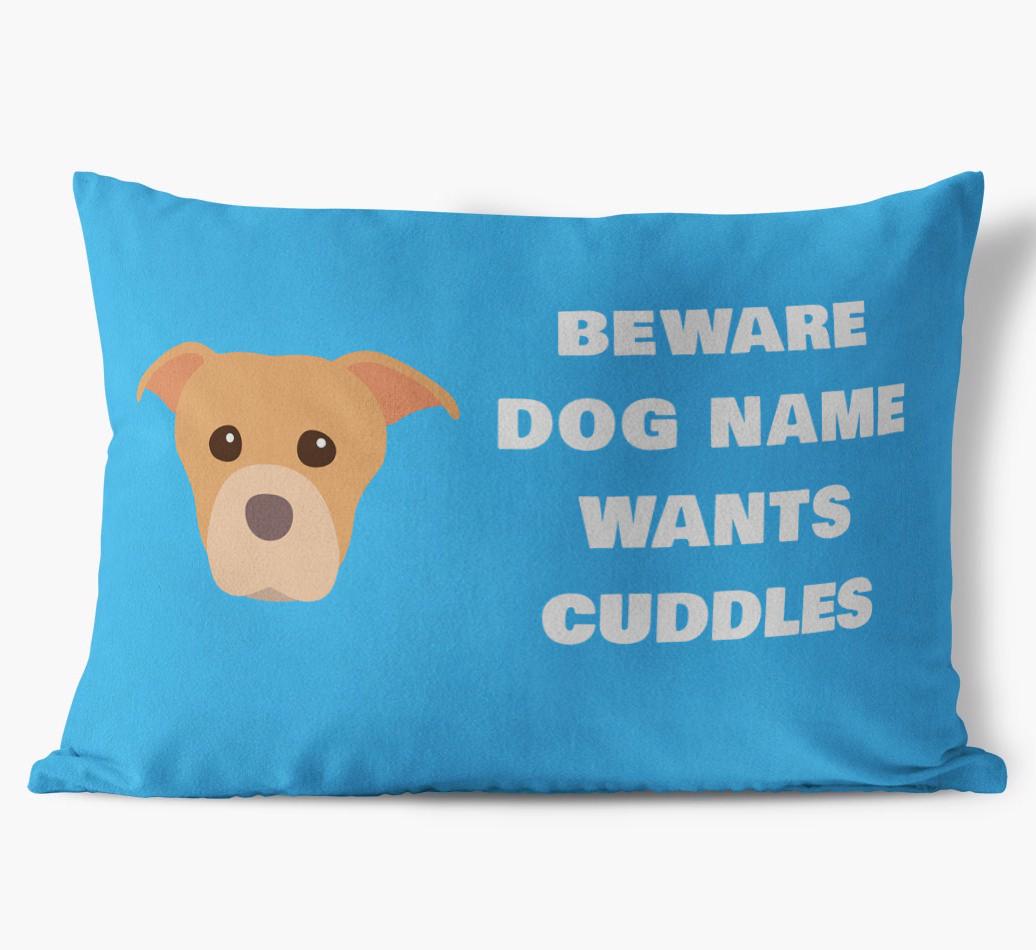 Beware of Cuddles: Personalized {breedFullName} Soft Touch Pillow