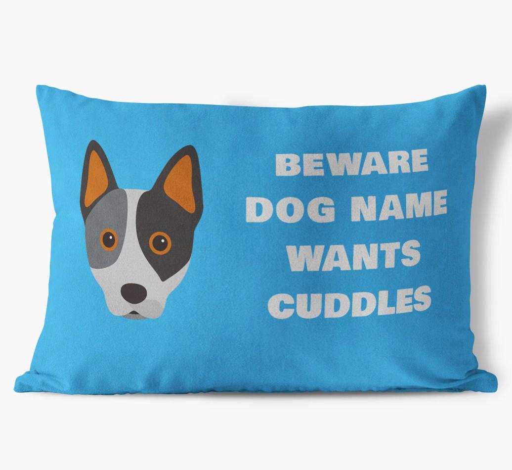 Beware of Cuddles: Personalized {breedFullName} Soft Touch Pillow