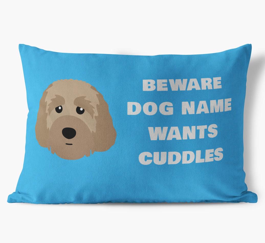 Beware of Cuddles: Personalized {breedFullName} Soft Touch Pillow