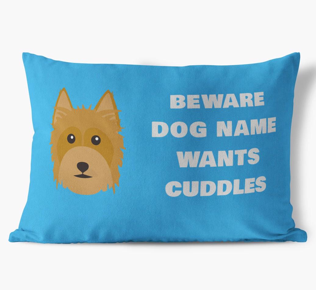 Beware of Cuddles: Personalized {breedFullName} Soft Touch Pillow