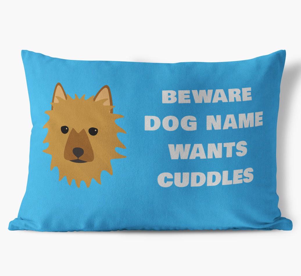 Beware of Cuddles: Personalized {breedFullName} Soft Touch Pillow