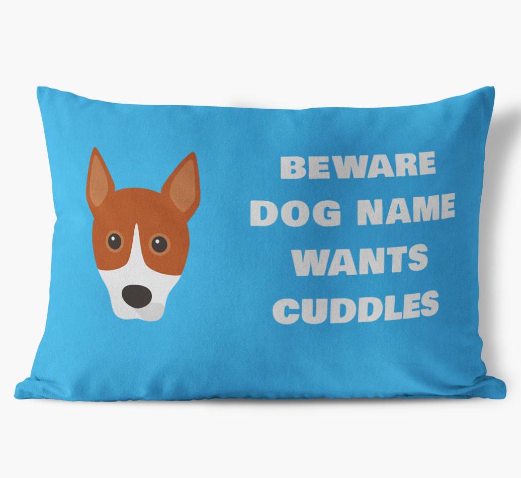 Beware of Cuddles: Personalized {breedFullName} Soft Touch Pillow