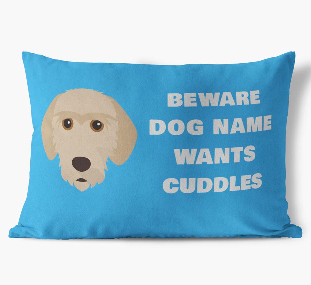Beware of Cuddles: Personalized {breedFullName} Soft Touch Pillow