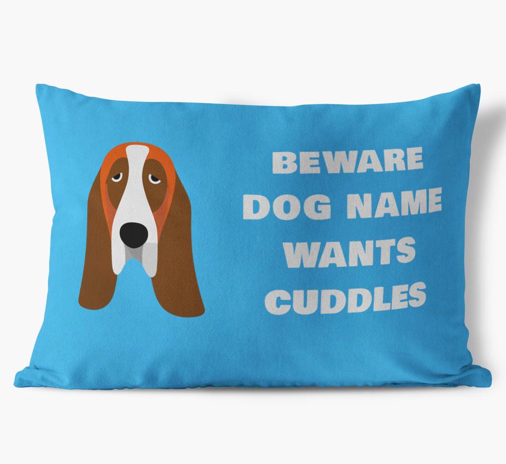 Beware of Cuddles: Personalized {breedFullName} Soft Touch Pillow
