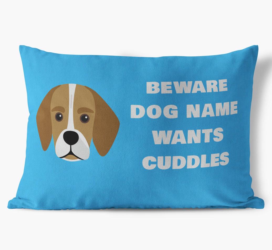 Beware of Cuddles: Personalized {breedFullName} Soft Touch Pillow