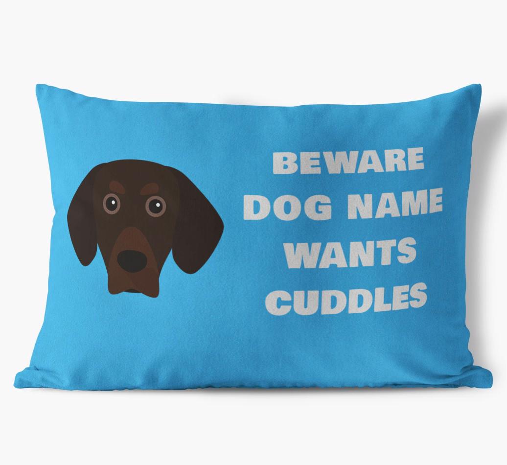 Beware of Cuddles: Personalized {breedFullName} Soft Touch Pillow