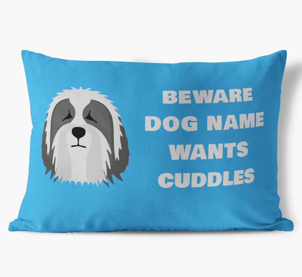 Beware of Cuddles: Personalized {breedFullName} Soft Touch Pillow