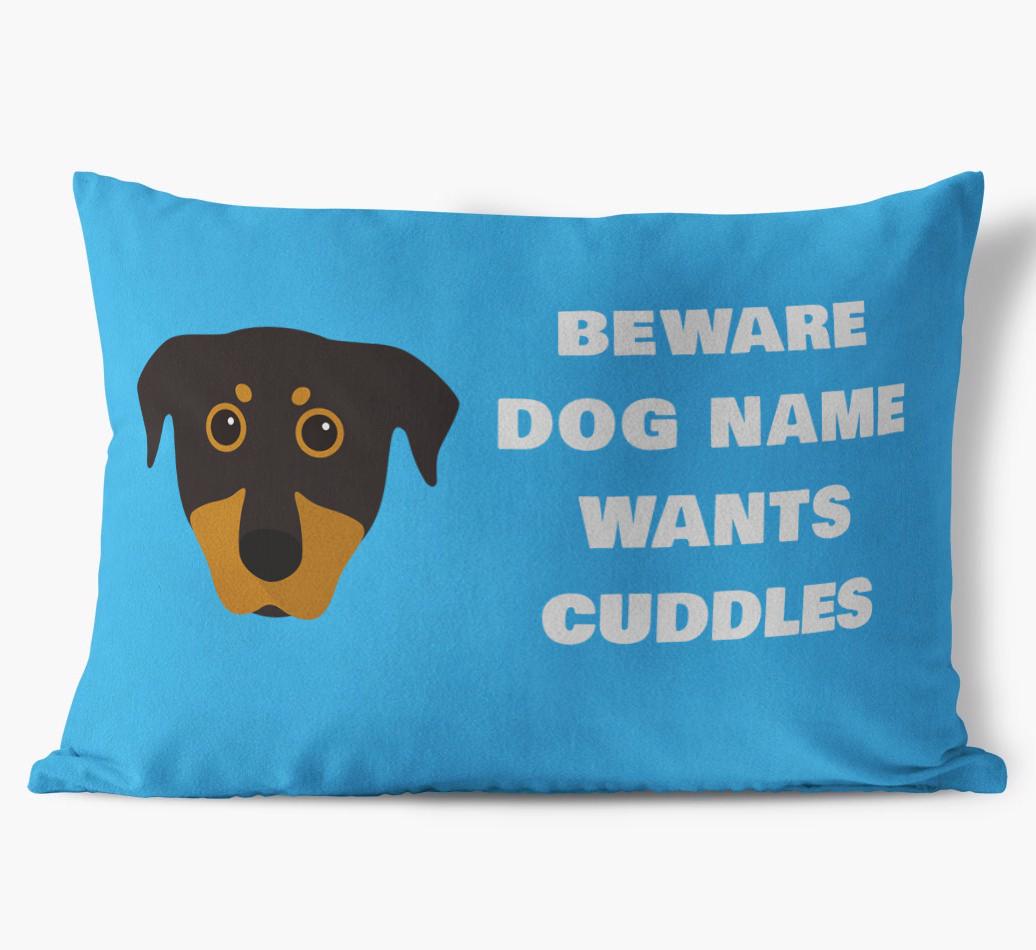 Beware of Cuddles: Personalized {breedFullName} Soft Touch Pillow