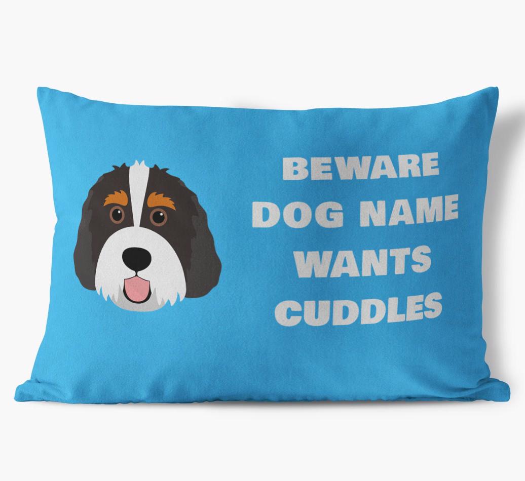 Beware of Cuddles: Personalized {breedFullName} Soft Touch Pillow