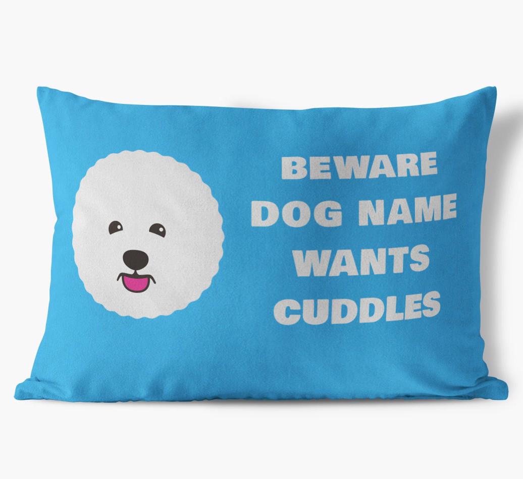 Beware of Cuddles: Personalized {breedFullName} Soft Touch Pillow