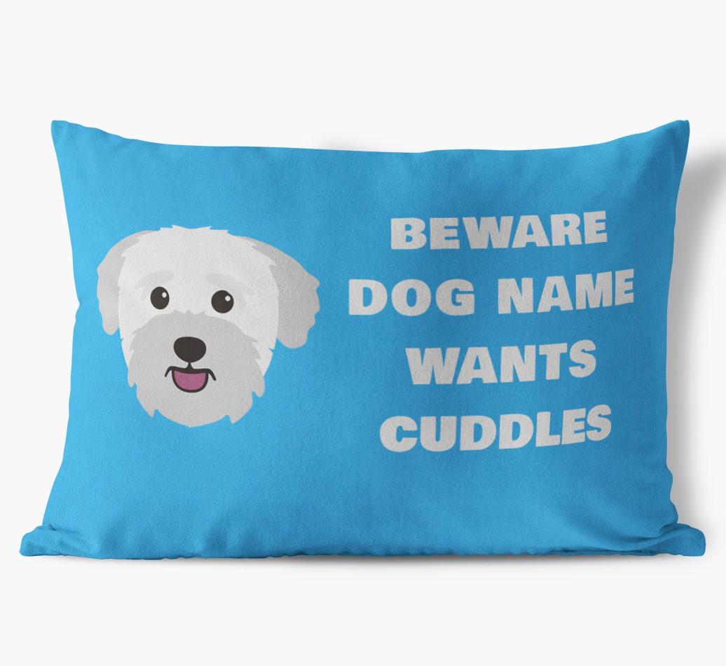 Beware of Cuddles: Personalized {breedFullName} Soft Touch Pillow