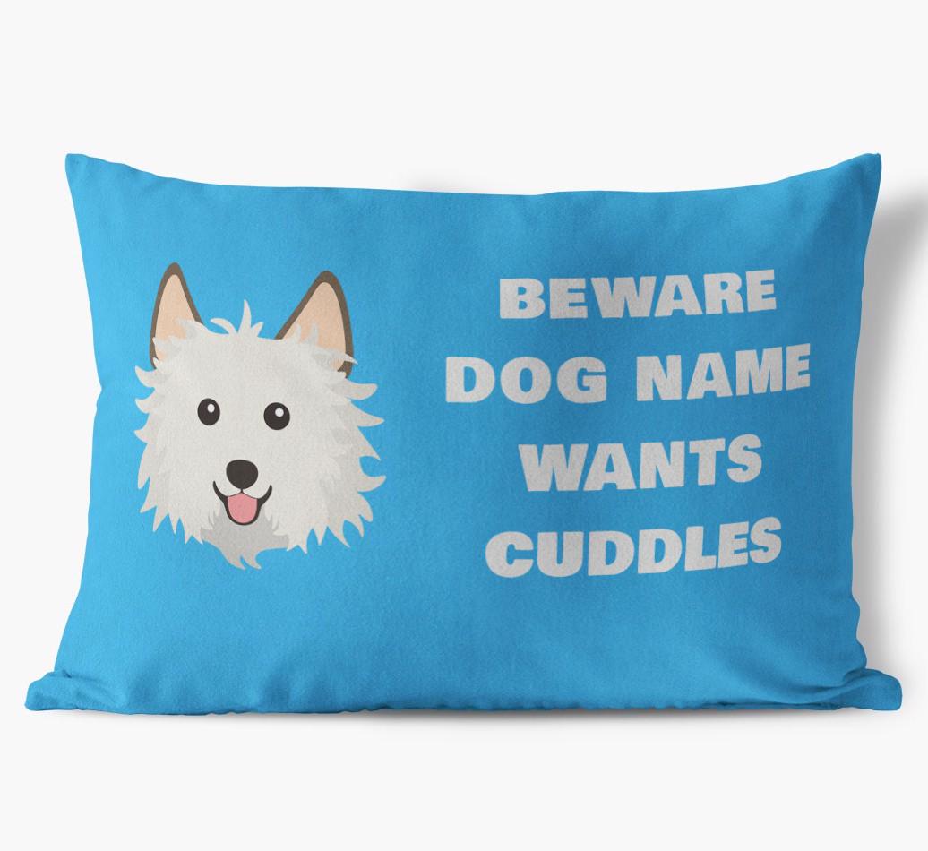Beware of Cuddles: Personalized {breedFullName} Soft Touch Pillow