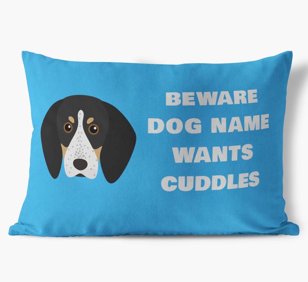 Beware of Cuddles: Personalized {breedFullName} Soft Touch Pillow