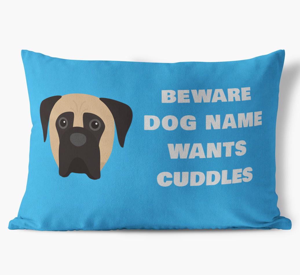 Beware of Cuddles: Personalized {breedFullName} Soft Touch Pillow