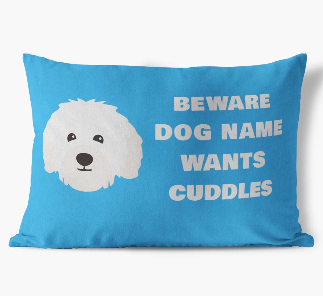 Beware of Cuddles: Personalized {breedFullName} Soft Touch Pillow