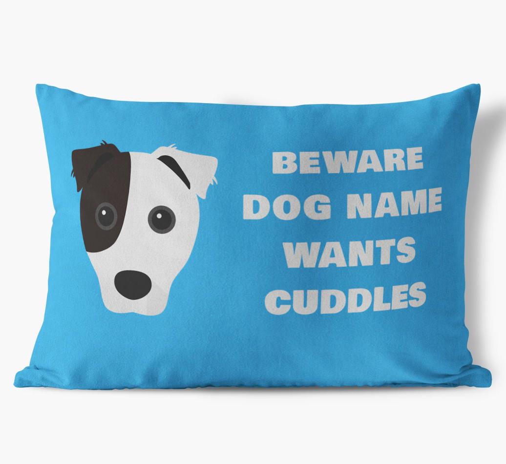 Beware of Cuddles: Personalized {breedFullName} Soft Touch Pillow