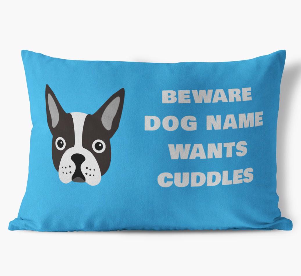 Beware of Cuddles: Personalized {breedFullName} Soft Touch Pillow