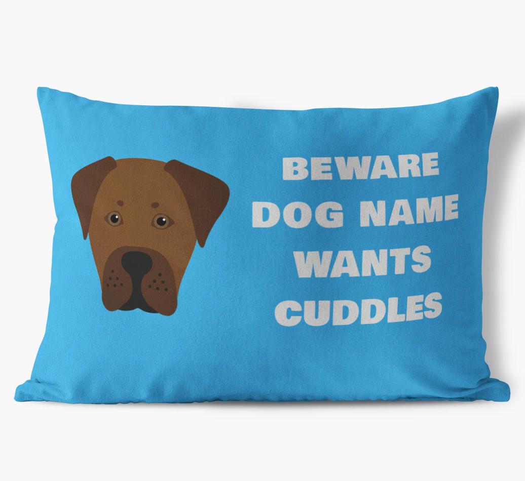 Beware of Cuddles: Personalized {breedFullName} Soft Touch Pillow