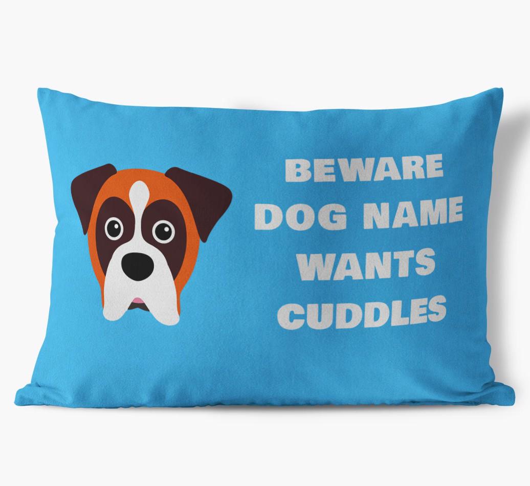 Beware of Cuddles: Personalized {breedFullName} Soft Touch Pillow