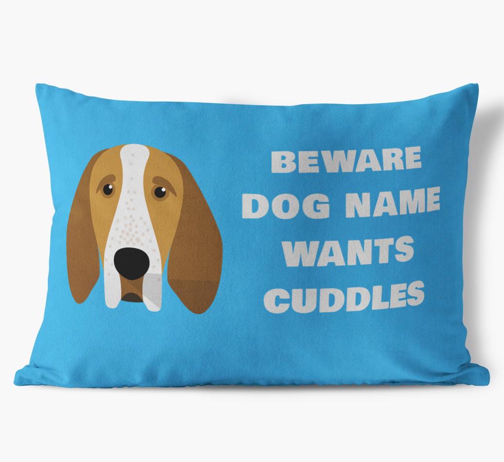 Beware of Cuddles: Personalized {breedFullName} Soft Touch Pillow