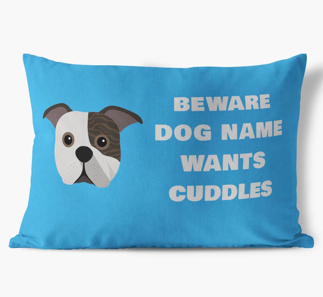 Beware of Cuddles: Personalized {breedFullName} Soft Touch Pillow