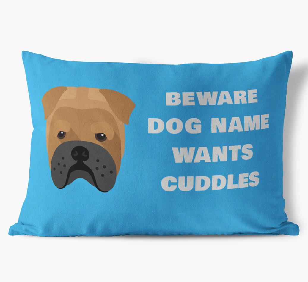 Beware of Cuddles: Personalized {breedFullName} Soft Touch Pillow