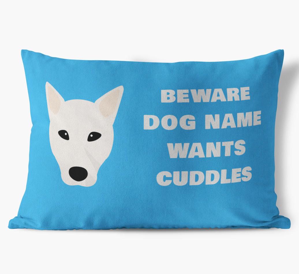 Beware of Cuddles: Personalized {breedFullName} Soft Touch Pillow