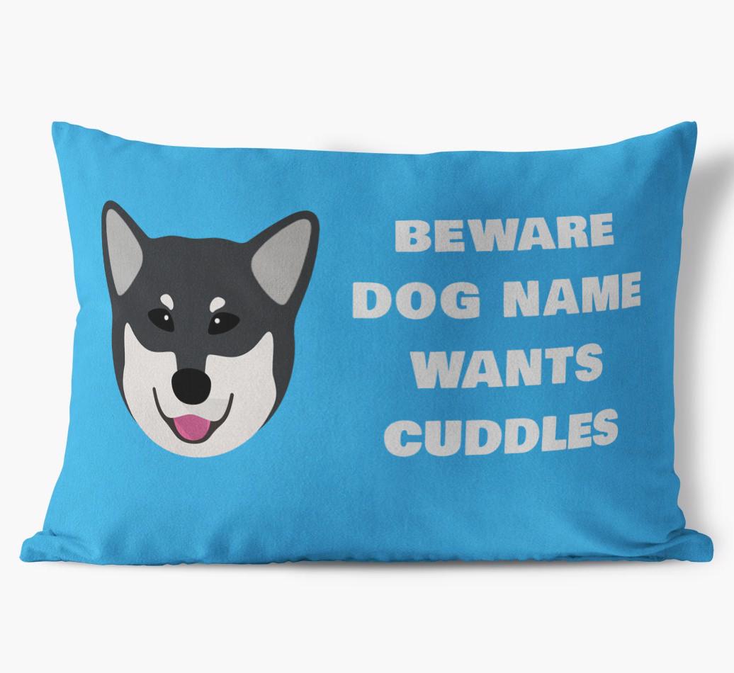 Beware of Cuddles: Personalized {breedFullName} Soft Touch Pillow