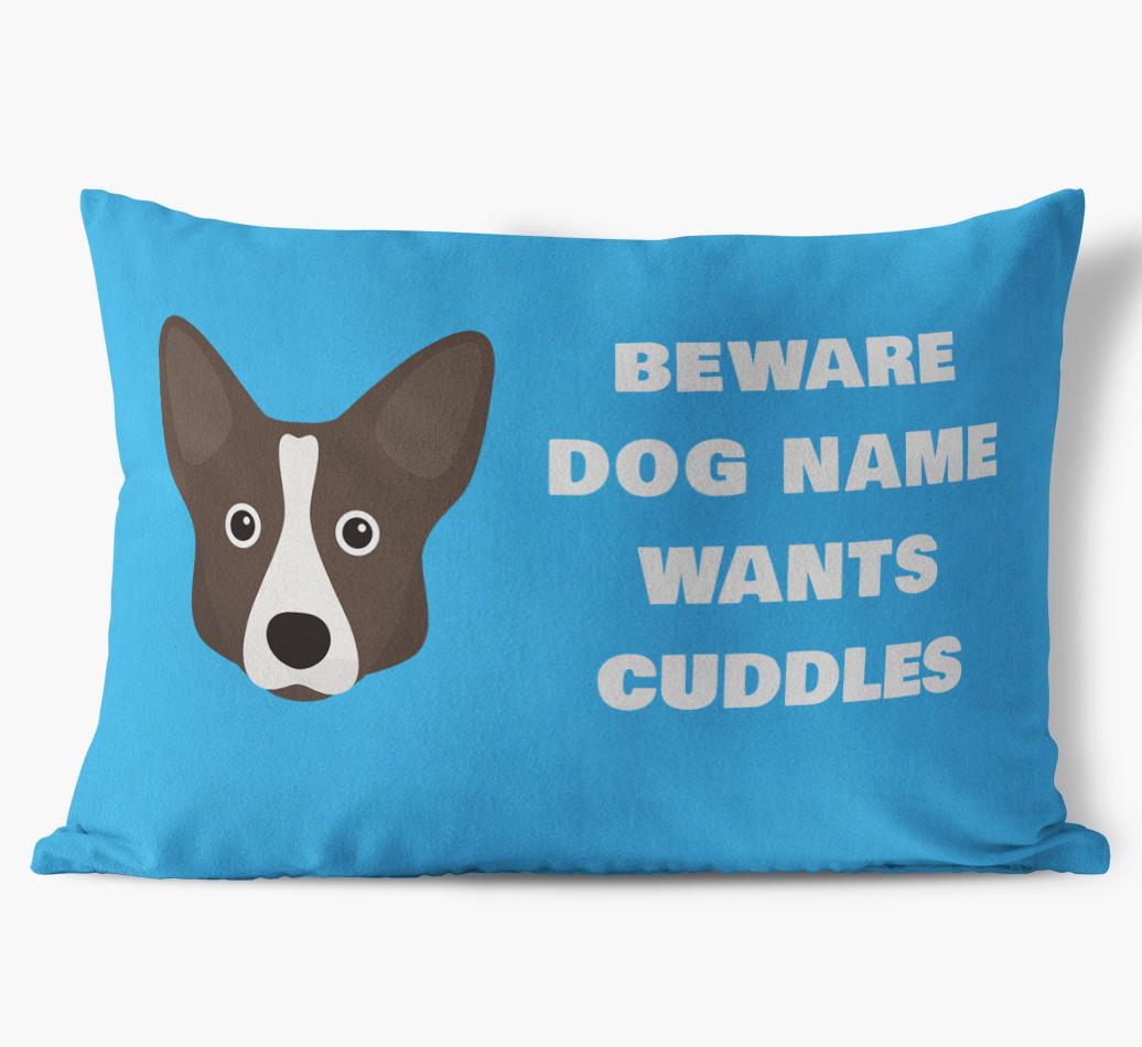 Beware of Cuddles: Personalized {breedFullName} Soft Touch Pillow