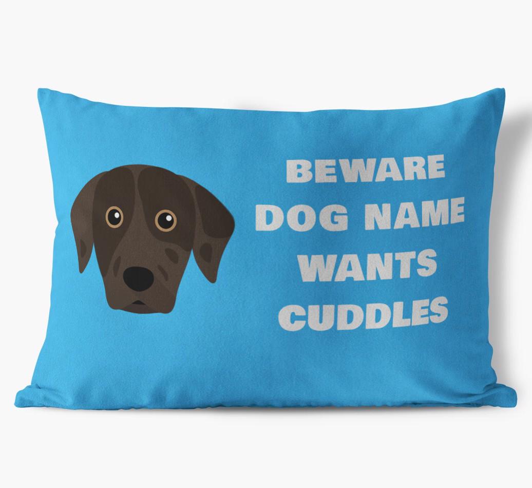 Beware of Cuddles: Personalized {breedFullName} Soft Touch Pillow