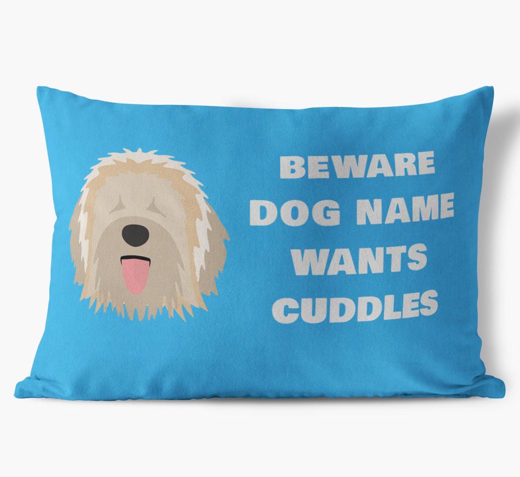 Beware of Cuddles: Personalized {breedFullName} Soft Touch Pillow