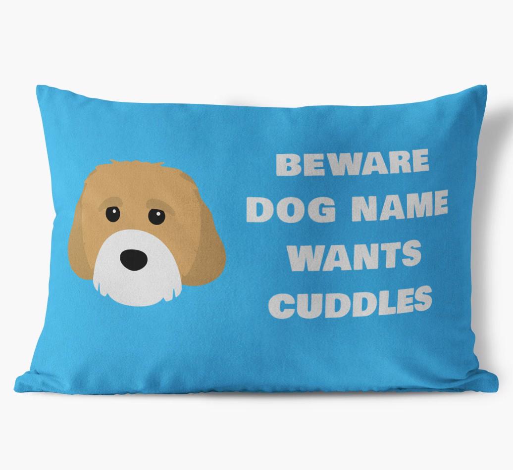 Beware of Cuddles: Personalized {breedFullName} Soft Touch Pillow