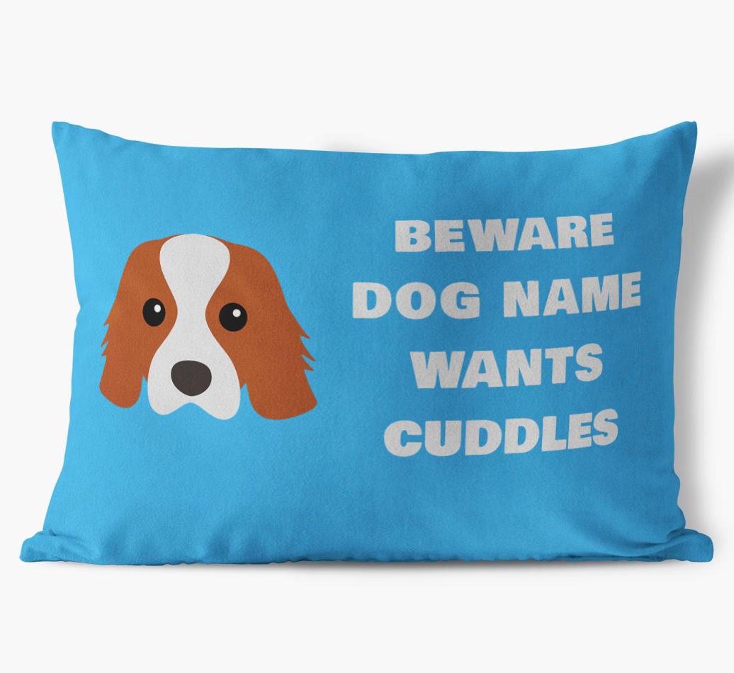 Beware of Cuddles: Personalized {breedFullName} Soft Touch Pillow