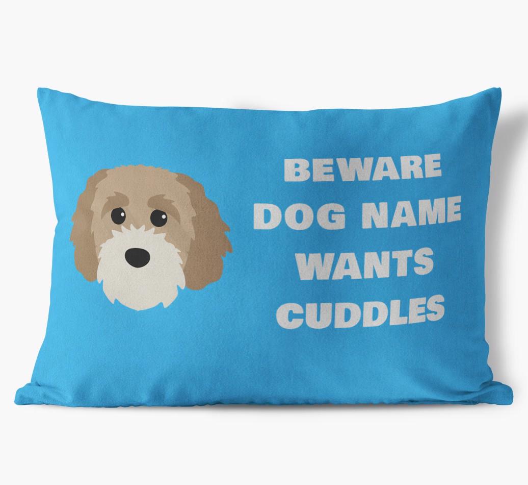 Beware of Cuddles: Personalized {breedFullName} Soft Touch Pillow