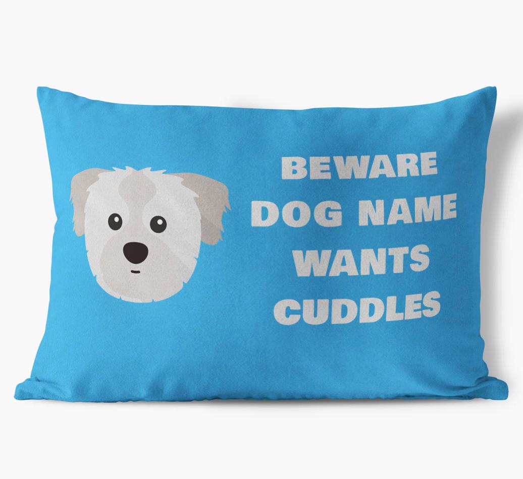 Beware of Cuddles: Personalized {breedFullName} Soft Touch Pillow