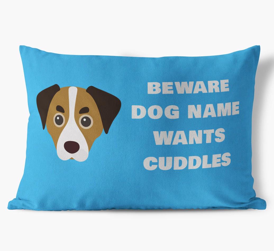 Beware of Cuddles: Personalized {breedFullName} Soft Touch Pillow