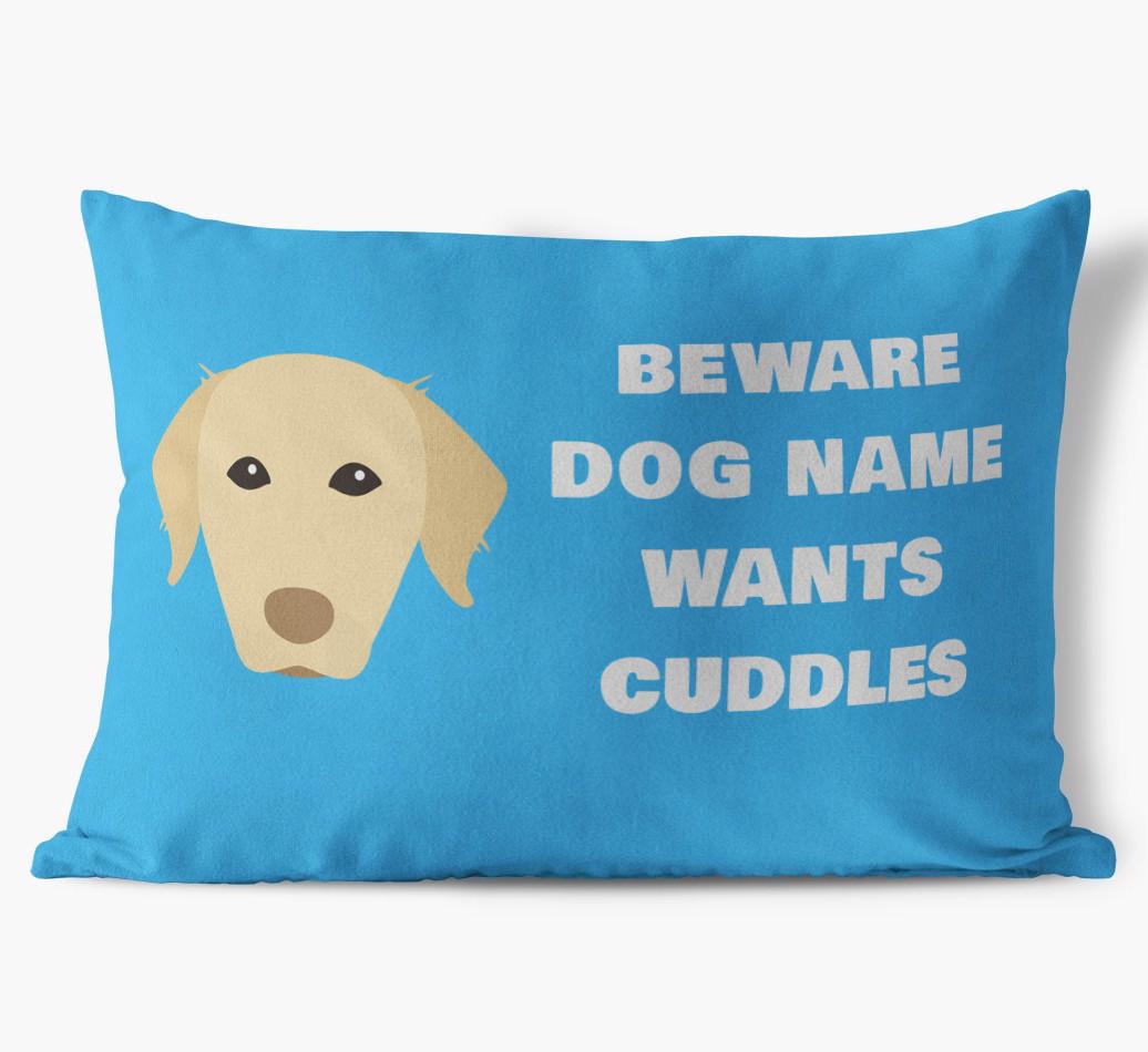 Beware of Cuddles: Personalized {breedFullName} Soft Touch Pillow