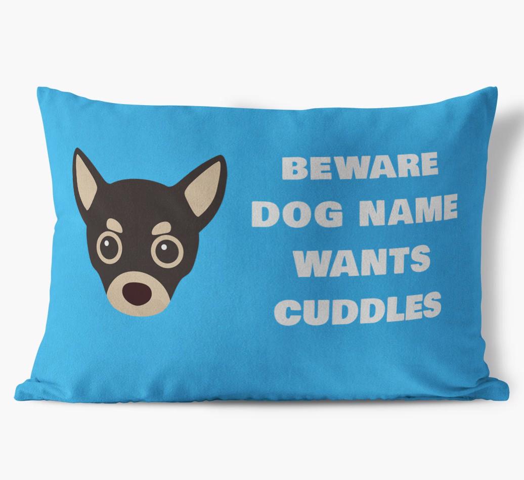 Beware of Cuddles: Personalized {breedFullName} Soft Touch Pillow