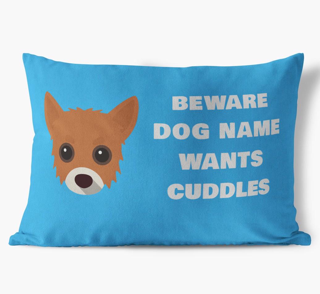 Beware of Cuddles: Personalized {breedFullName} Soft Touch Pillow