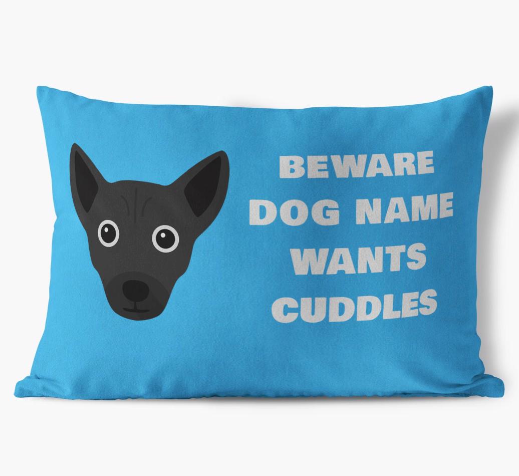 Beware of Cuddles: Personalized {breedFullName} Soft Touch Pillow